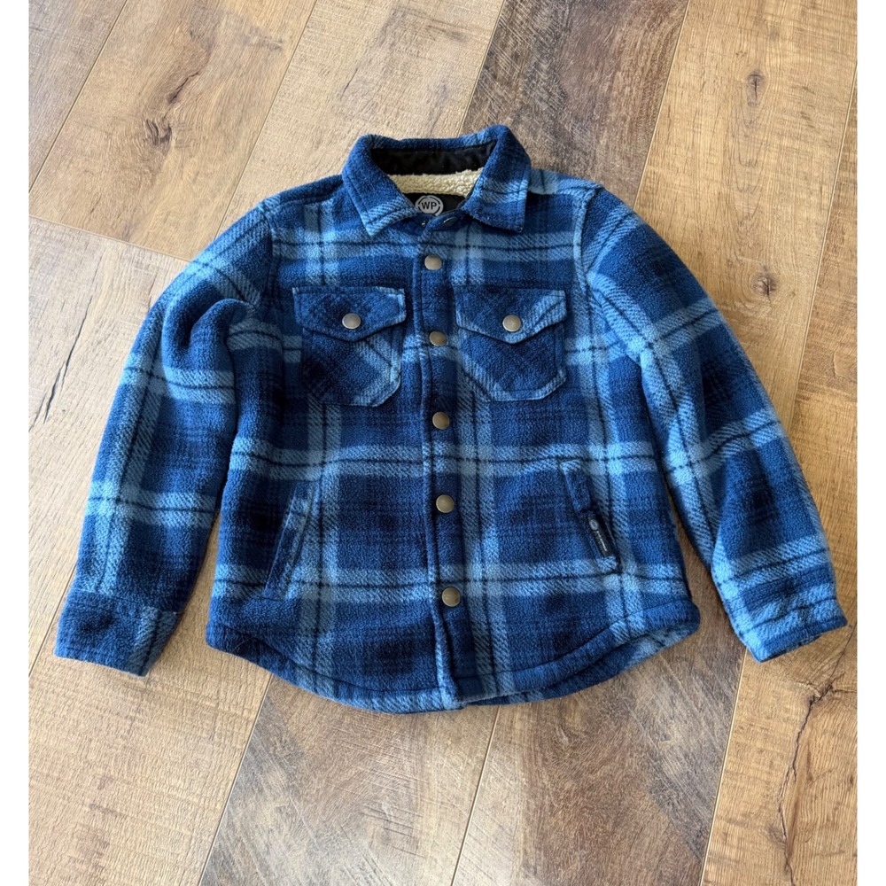 Weatherproof Boys Blue Plaid Sherpa Lined Fleece Shirt Jacket Coat Size 4/5